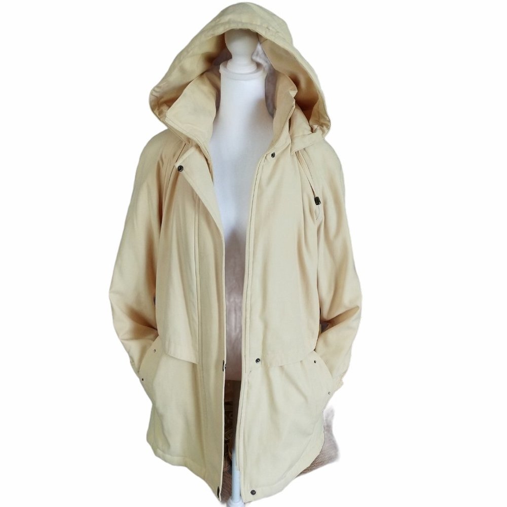 Izzi pale yellow lightweight jacket parka detachable hood waist toggle size M